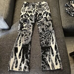 Rebel Vengeance Pants Mens 28x32 Black Flame Tapestry Cargo Gothic Stacked Fit